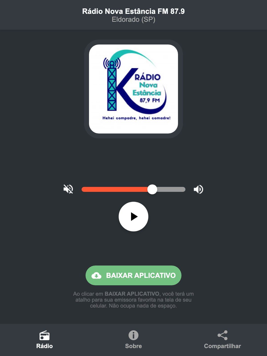 Screenshot do aplicativo da Rádio Nova Estância FM 87.9