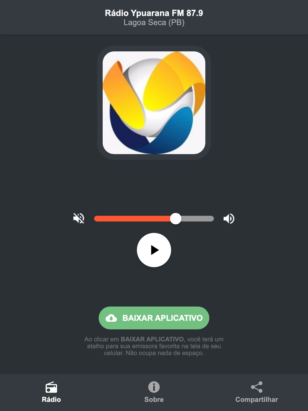 Screenshot do aplicativo da Rádio Ypuarana FM 87.9
