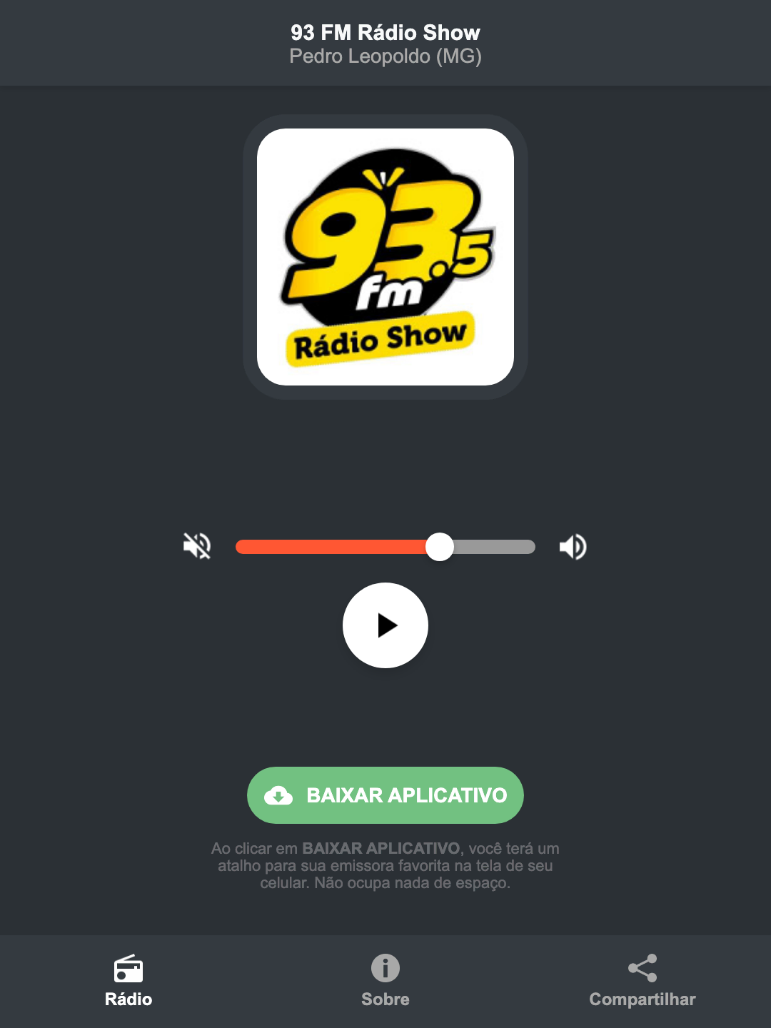 Screenshot do aplicativo da 93 FM Rádio Show