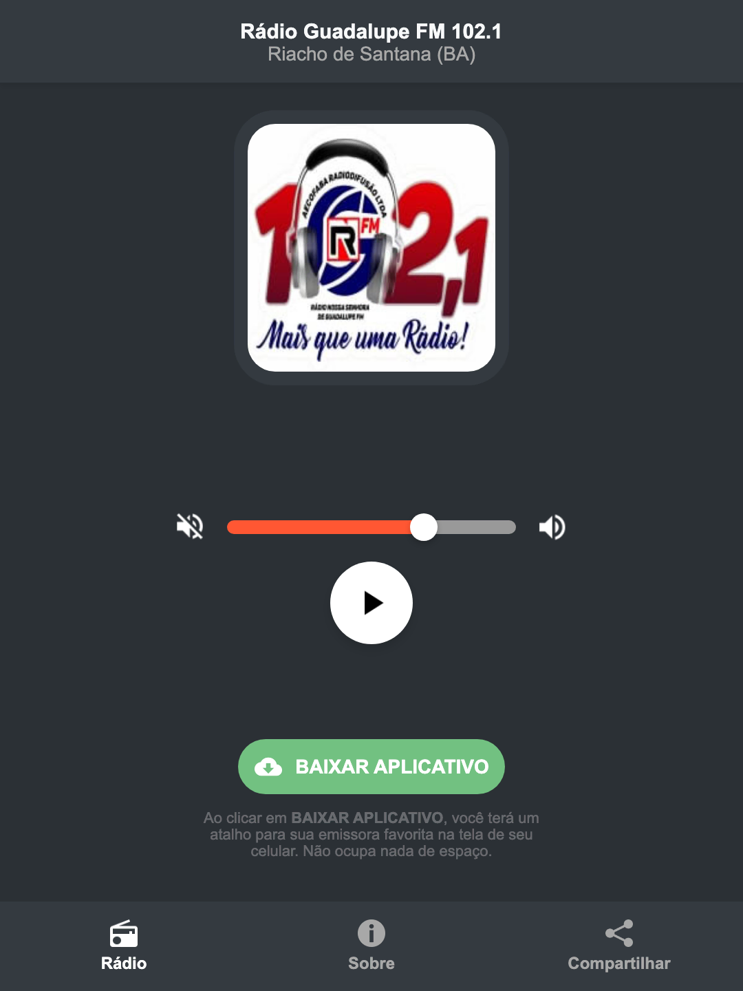 Screenshot do aplicativo da Rádio Guadalupe FM 102.1