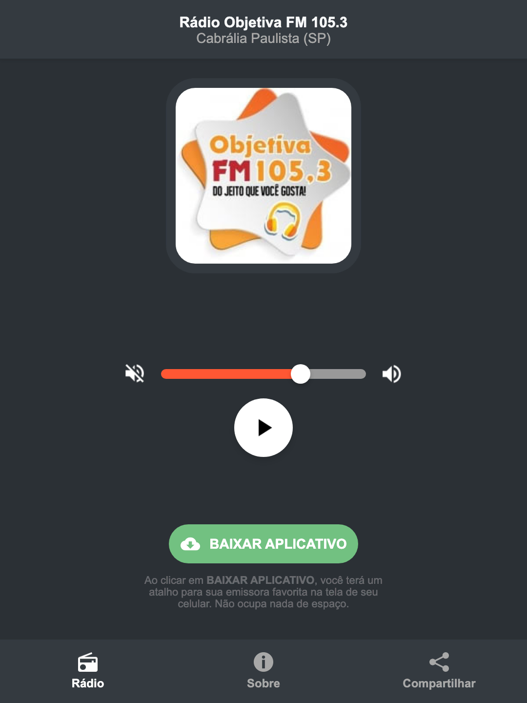 Screenshot do aplicativo da Rádio Objetiva FM 105.3