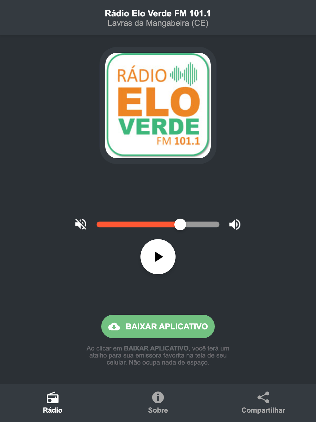 Screenshot do aplicativo da Rádio Elo Verde FM 101.1