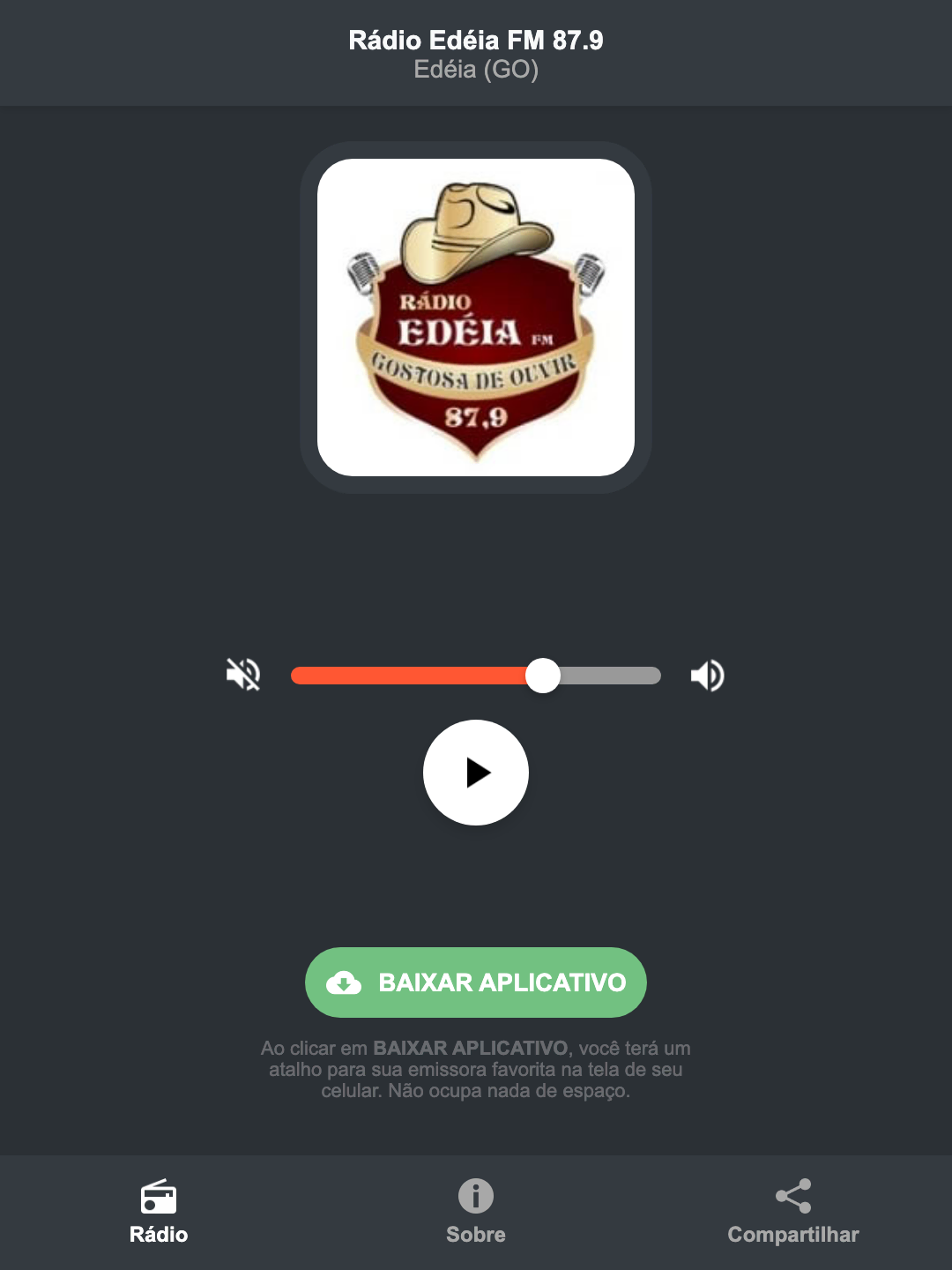 Screenshot do aplicativo da Rádio Edéia FM 87.9