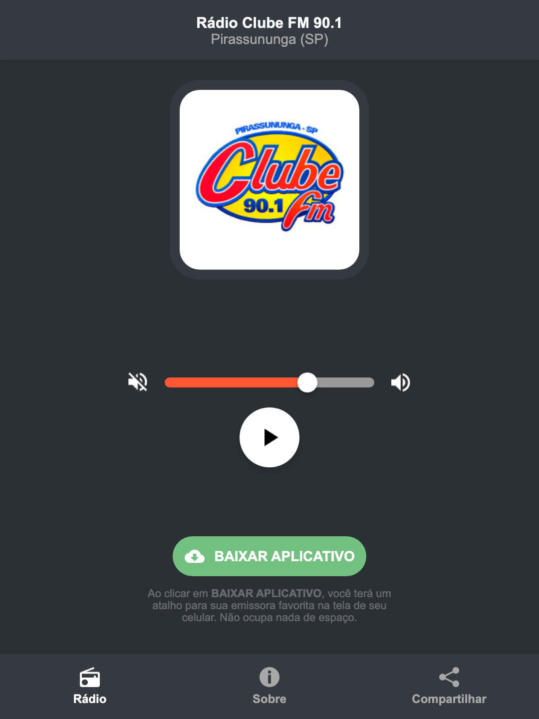 Screenshot do aplicativo da Rádio Clube FM 90.1