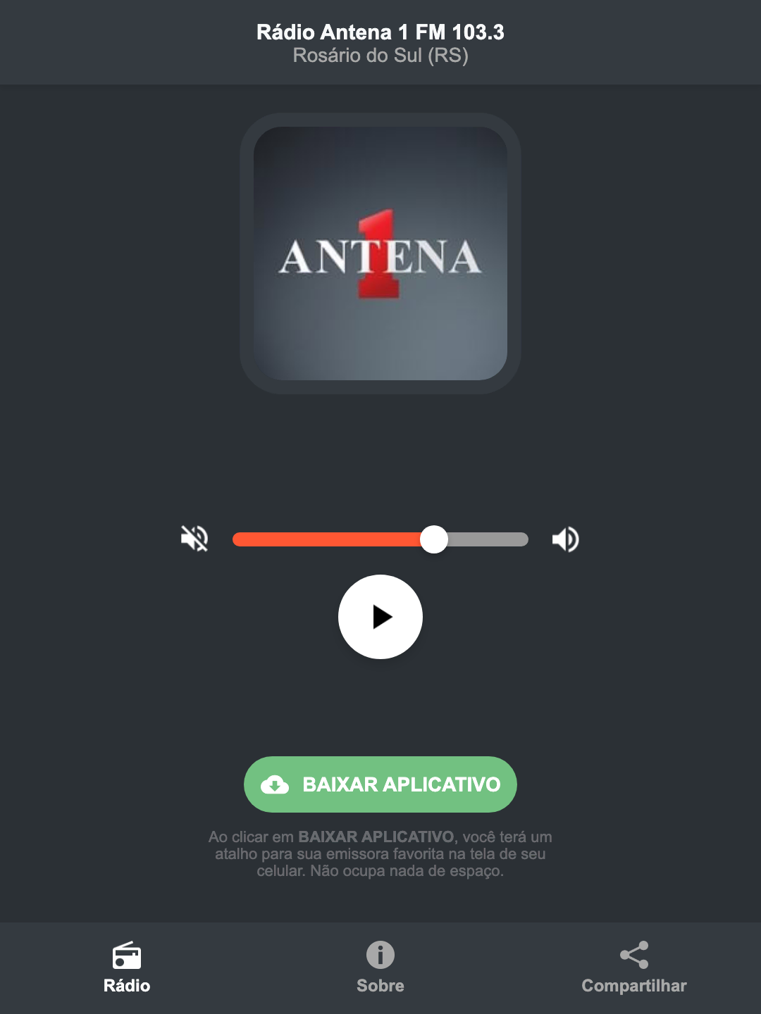 Screenshot do aplicativo da Rádio Antena 1 FM 103.3
