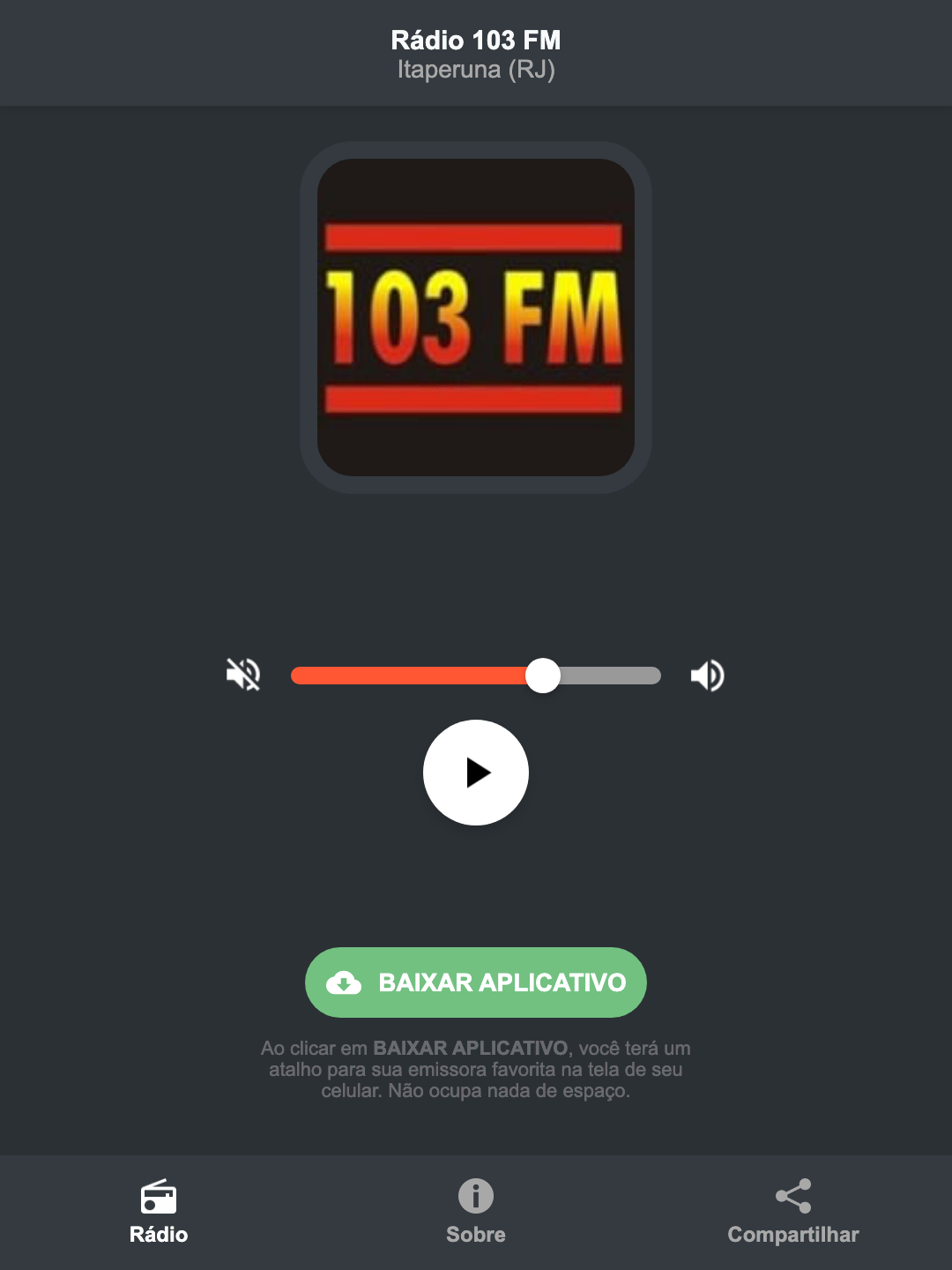Screenshot do aplicativo da Rádio 103 FM