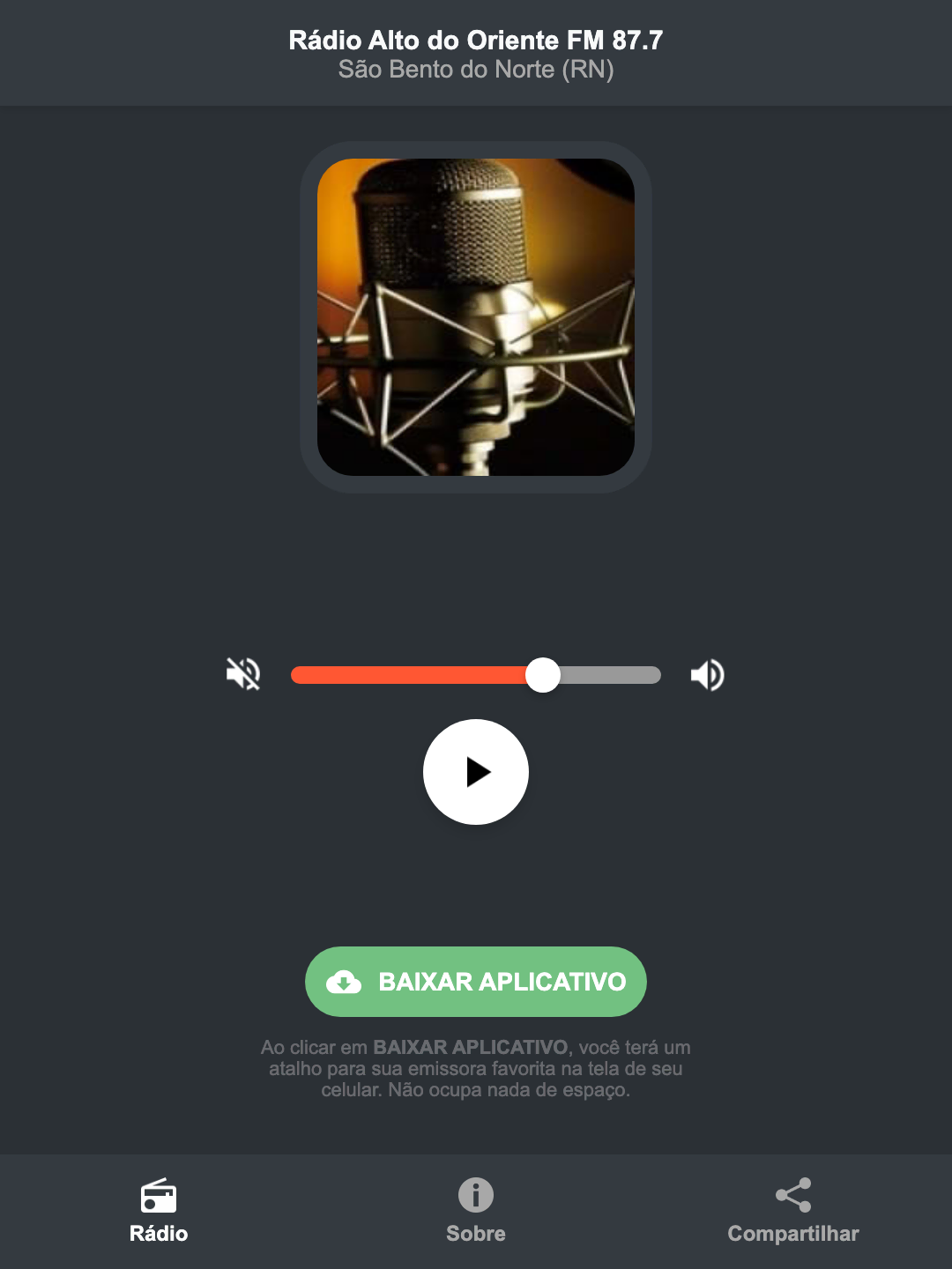 Screenshot do aplicativo da Rádio Alto do Oriente FM 87.7