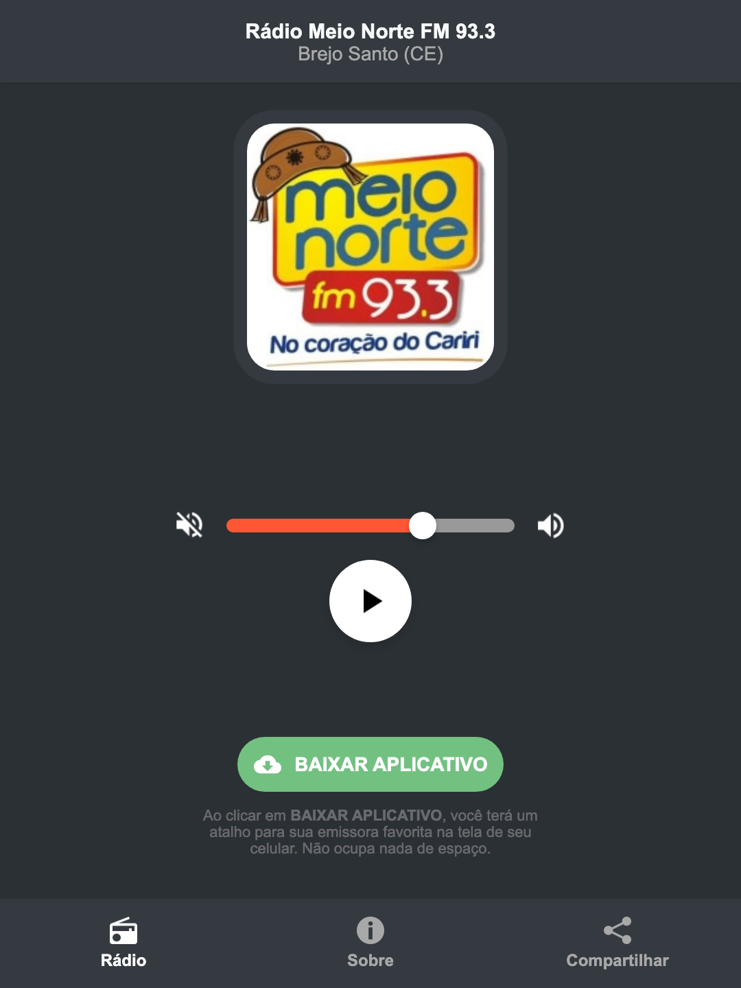 Screenshot do aplicativo da Rádio Meio Norte FM 93.3