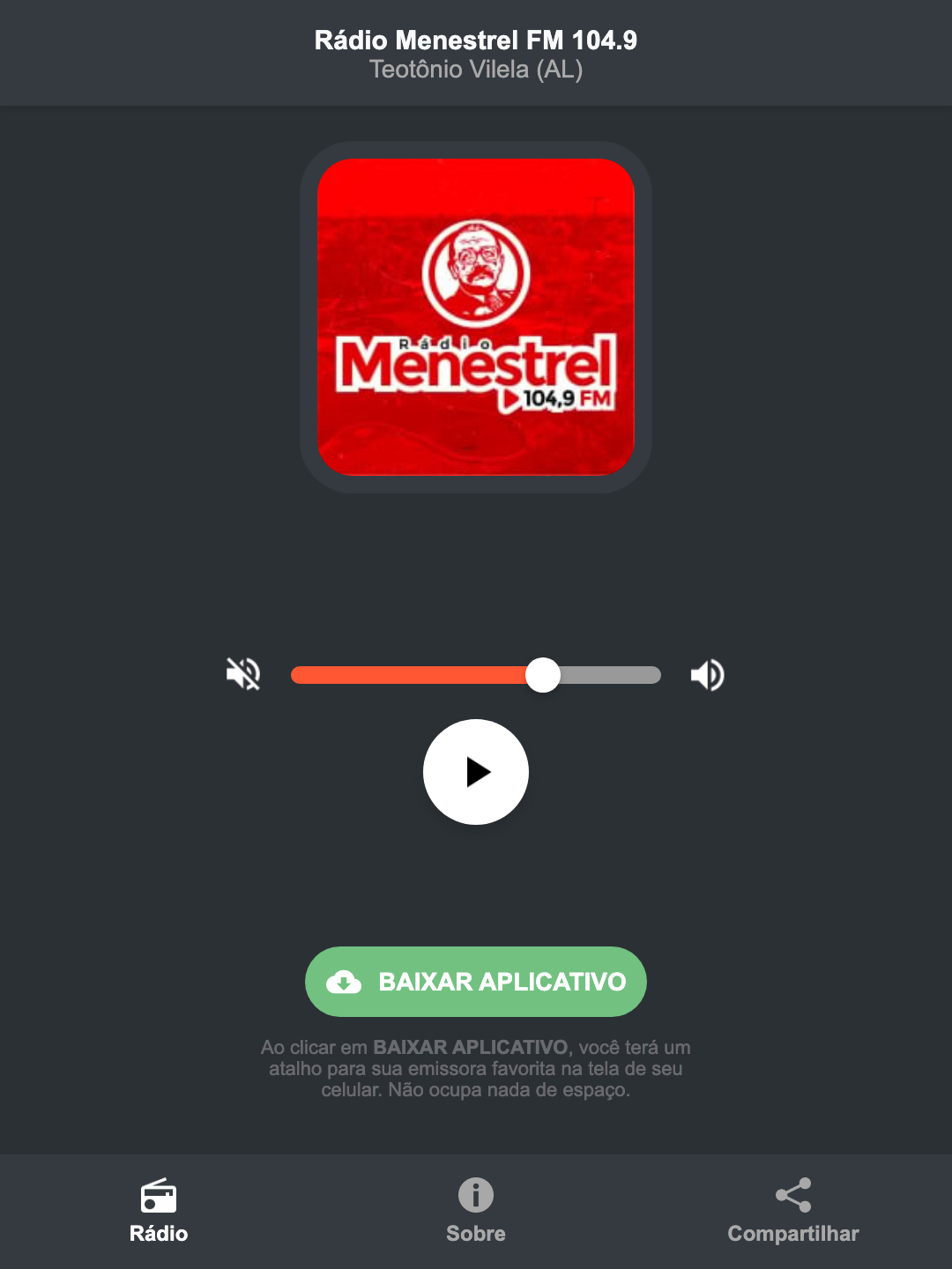 Screenshot do aplicativo da Rádio Menestrel FM 104.9