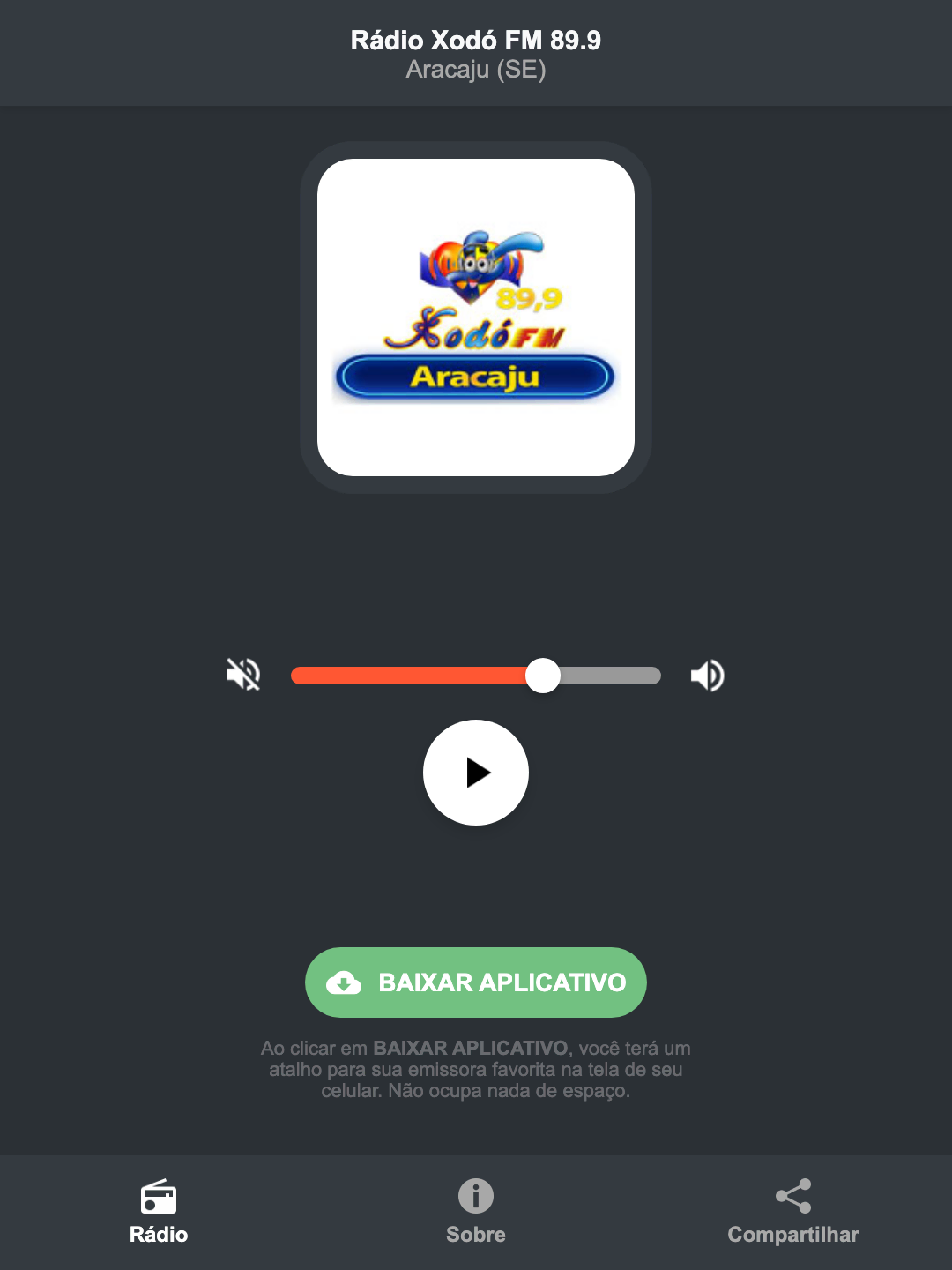 Screenshot do aplicativo da Rádio Xodó FM 89.9