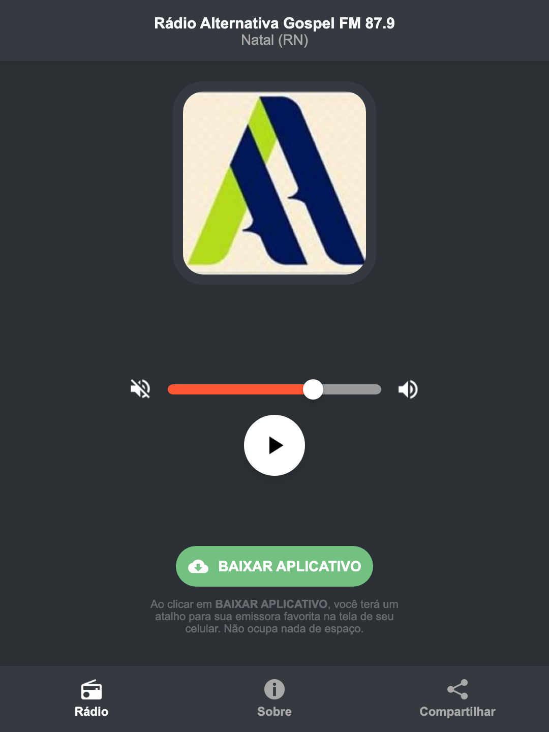 Screenshot do aplicativo da Rádio Alternativa Gospel FM 87.9
