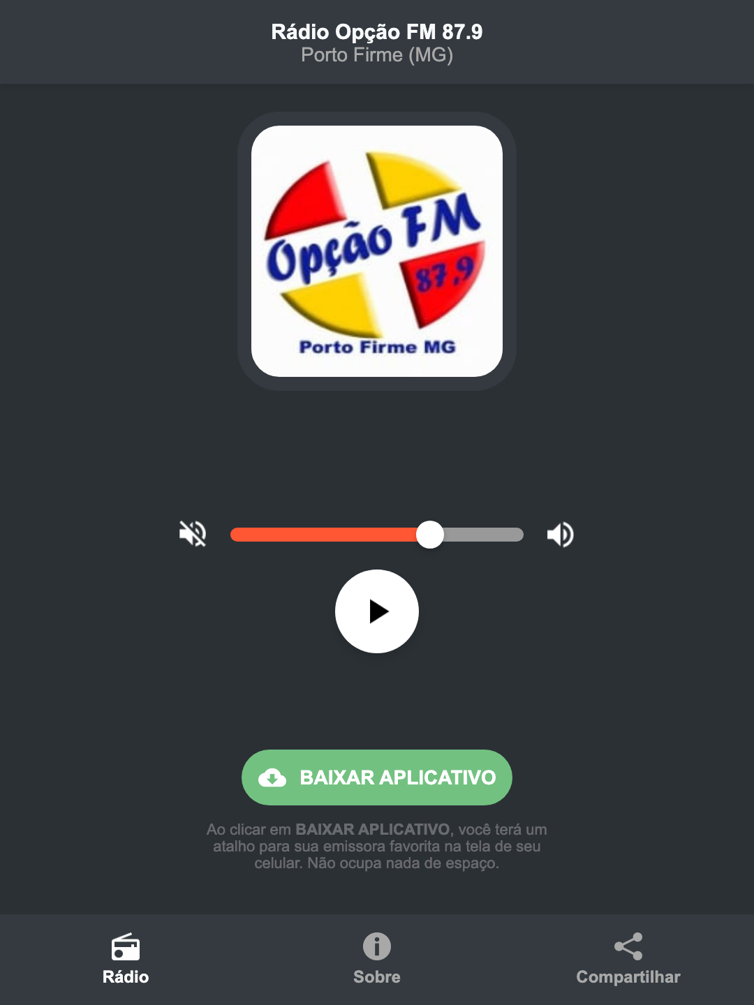 Screenshot do aplicativo da Rádio Opção FM 87.9