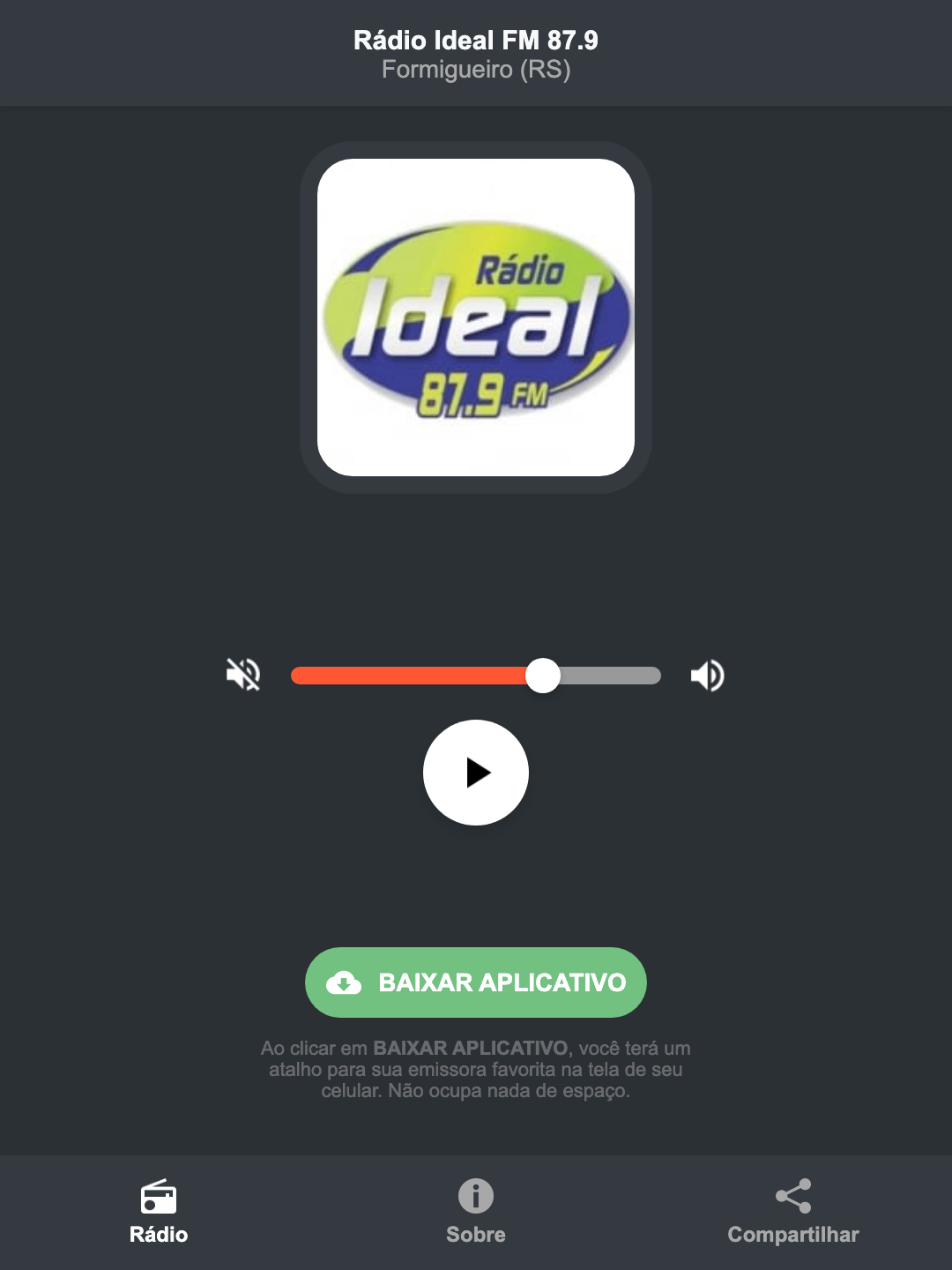 Screenshot do aplicativo da Rádio Ideal FM 87.9