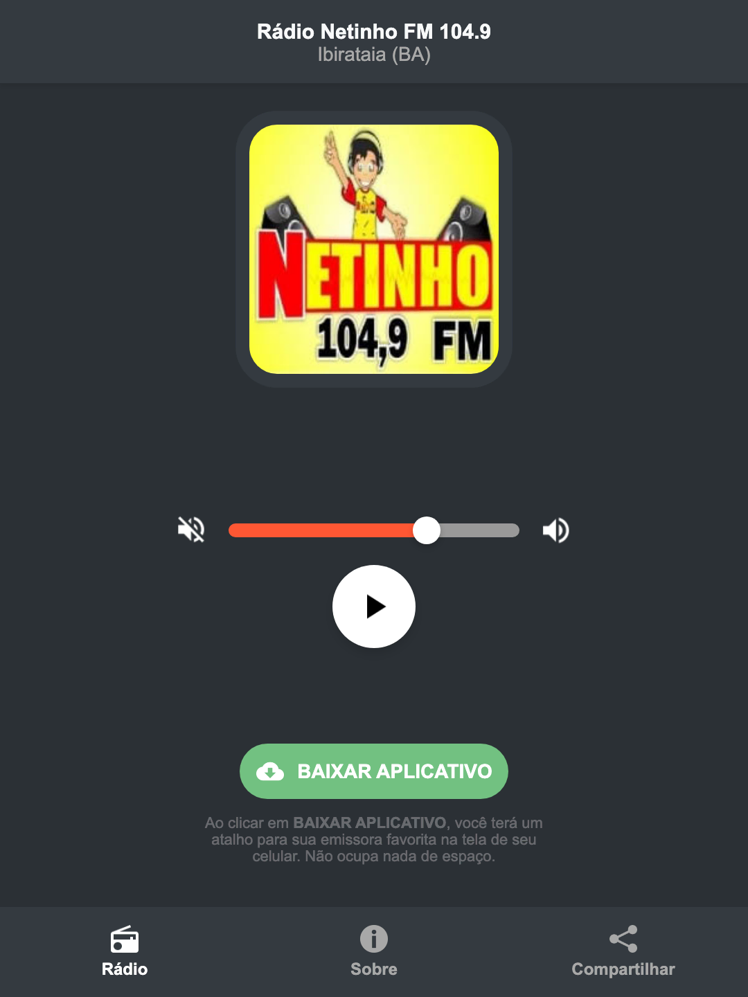 Screenshot do aplicativo da Rádio Netinho FM 104.9