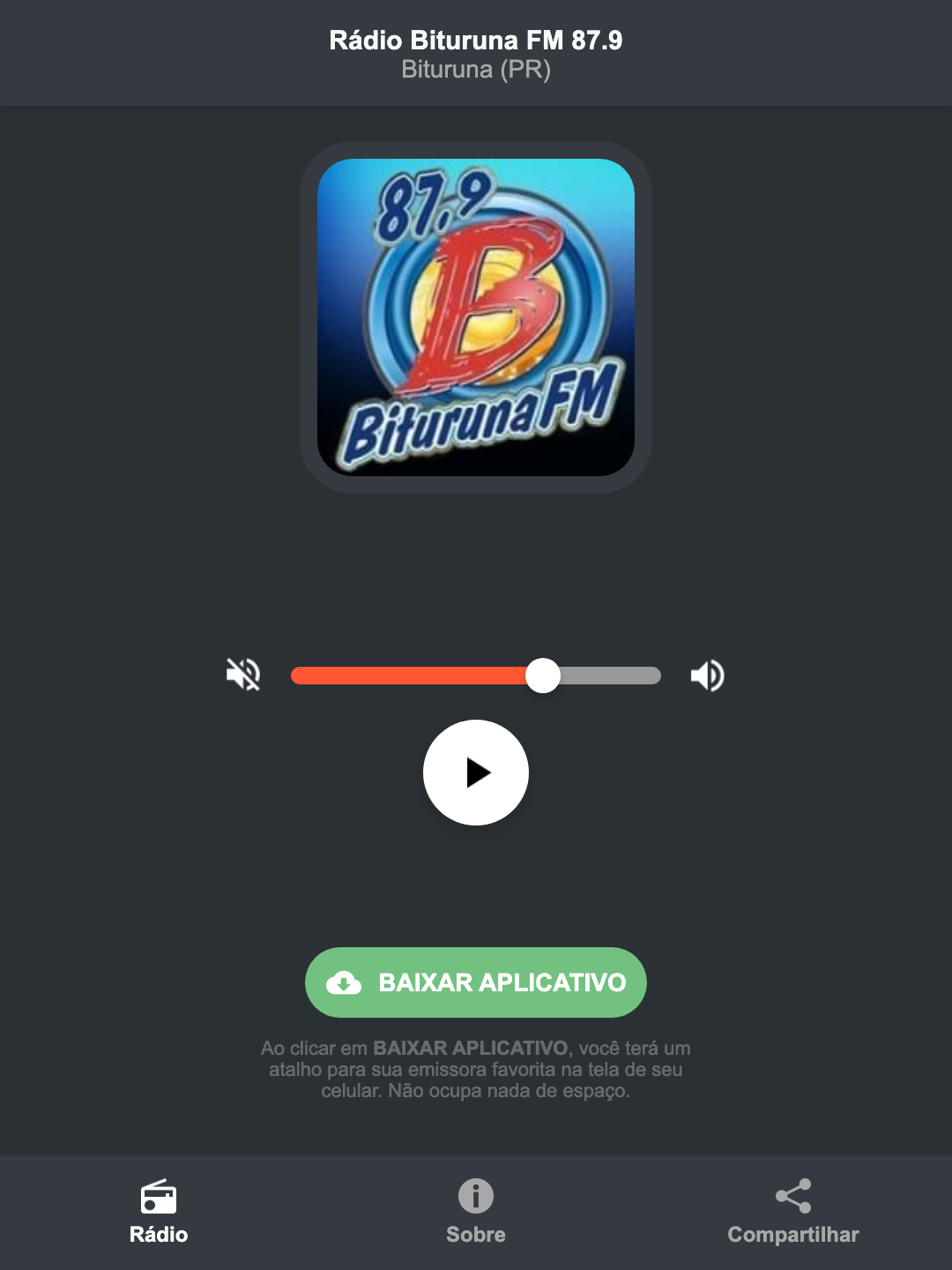 Screenshot do aplicativo da Rádio Bituruna FM 87.9