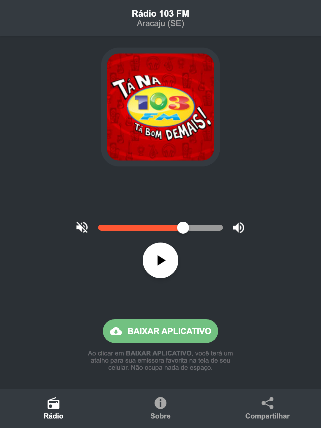 Screenshot do aplicativo da Rádio 103 FM
