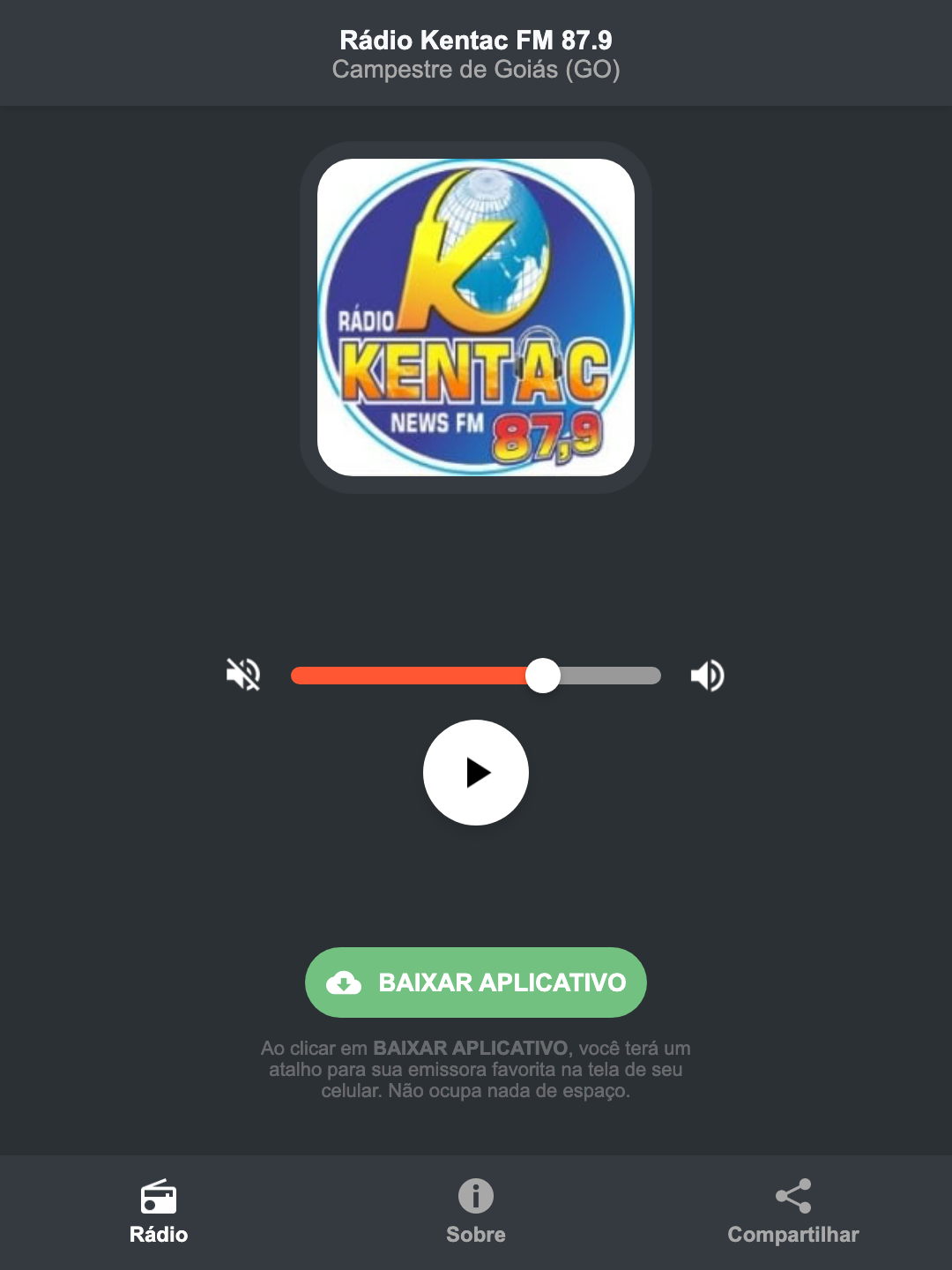 Screenshot do aplicativo da Rádio Kentac FM 87.9