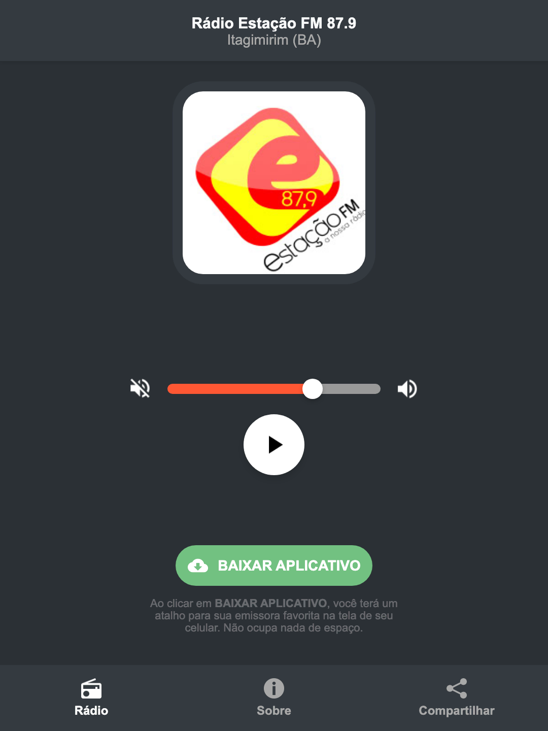 Screenshot do aplicativo da Rádio Estação FM 87.9