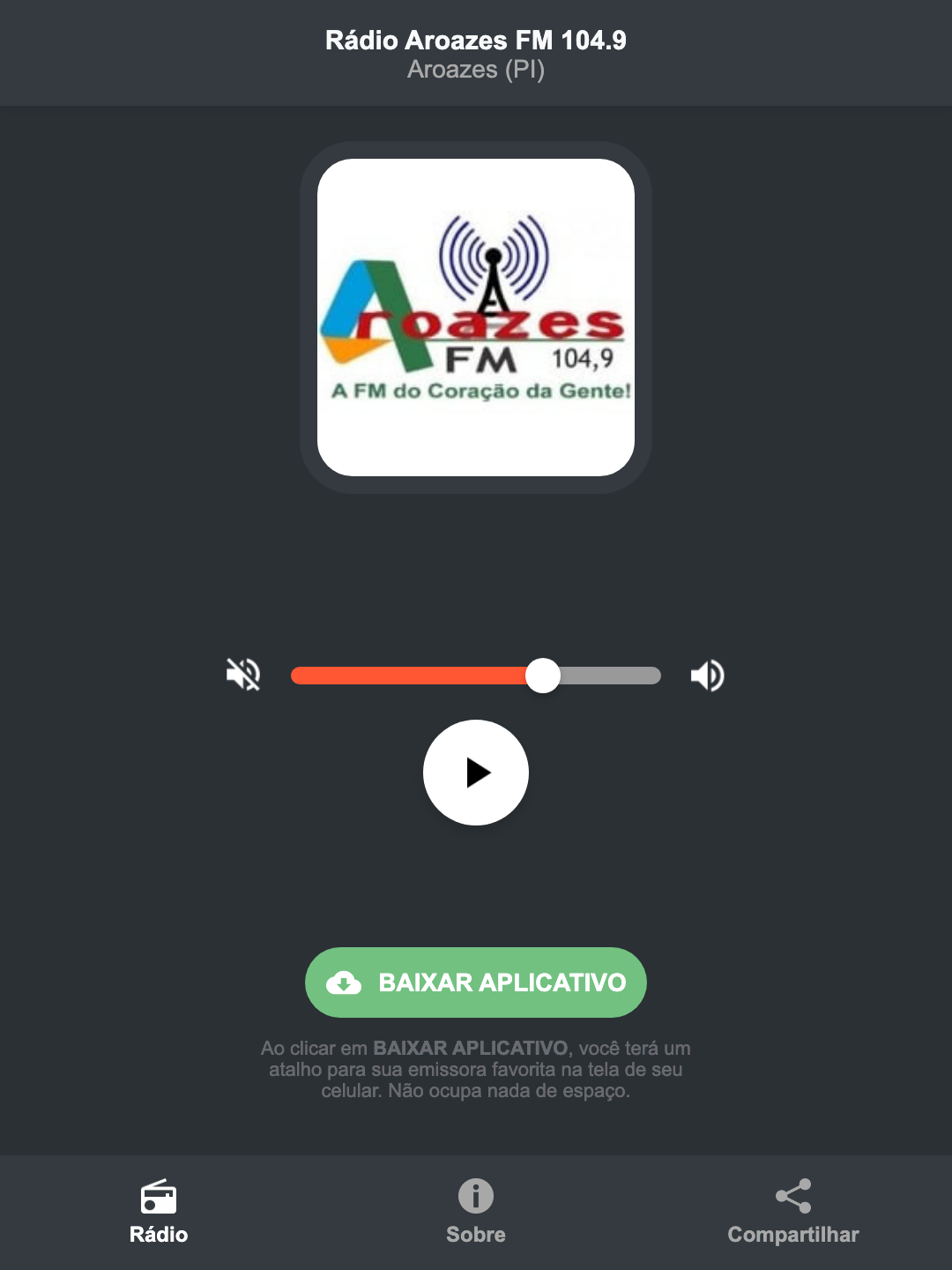 Screenshot do aplicativo da Rádio Aroazes FM 104.9