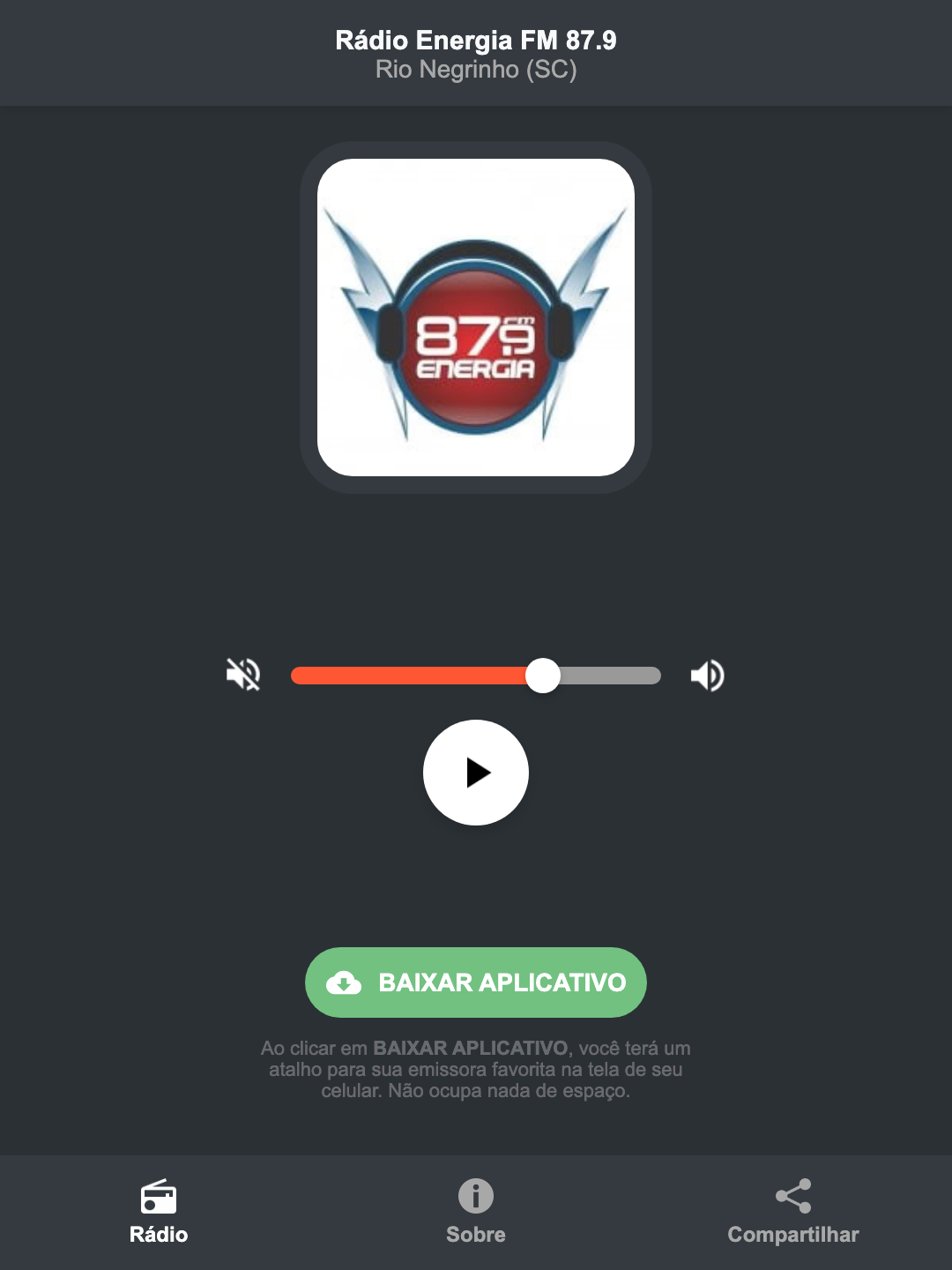 Screenshot do aplicativo da Rádio Energia FM 87.9