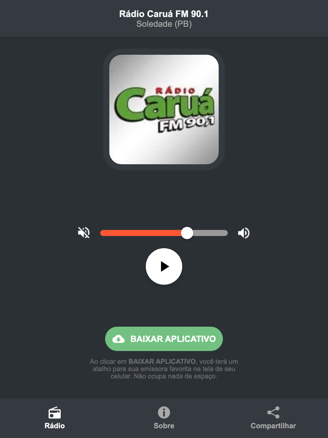 Screenshot do aplicativo da Rádio Caruá FM 90.1