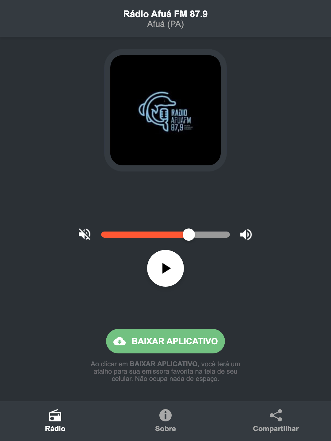 Screenshot do aplicativo da Rádio Afuá FM 87.9