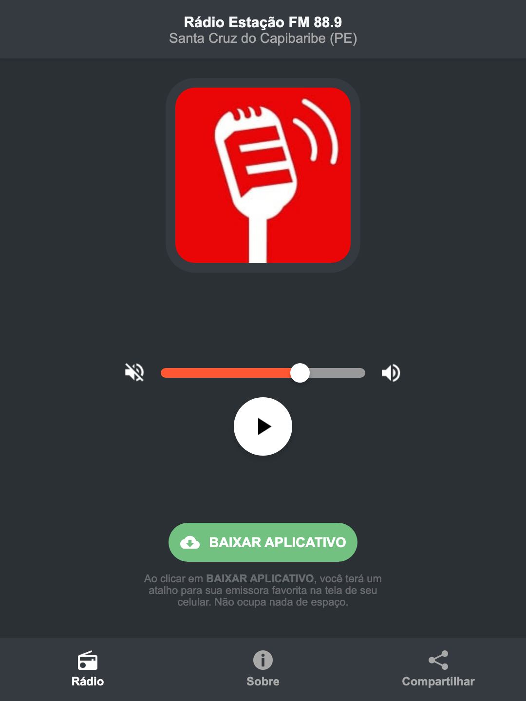 Screenshot do aplicativo da Rádio Estação FM 88.9