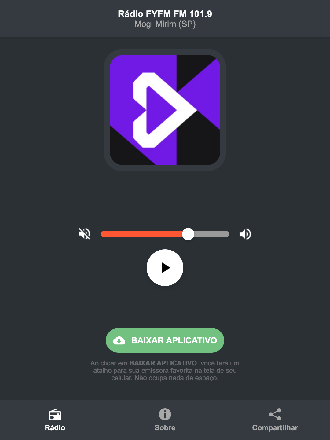 Screenshot do aplicativo da Rádio FYFM FM 101.9