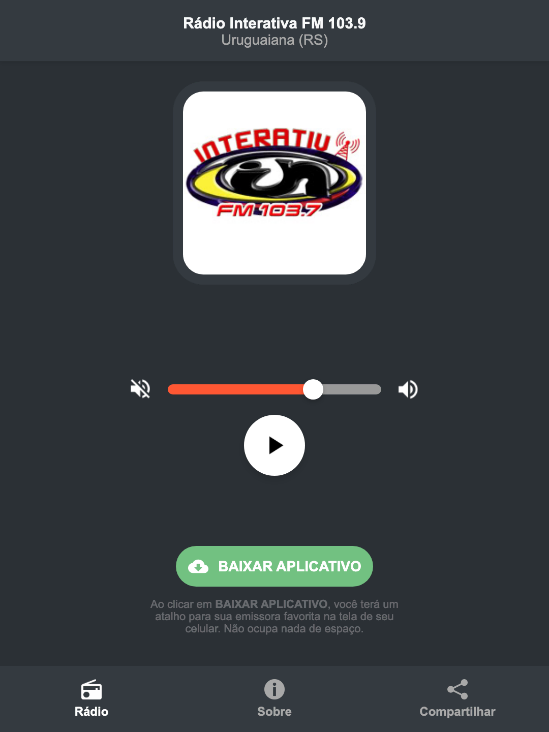 Screenshot do aplicativo da Rádio Interativa FM 103.9