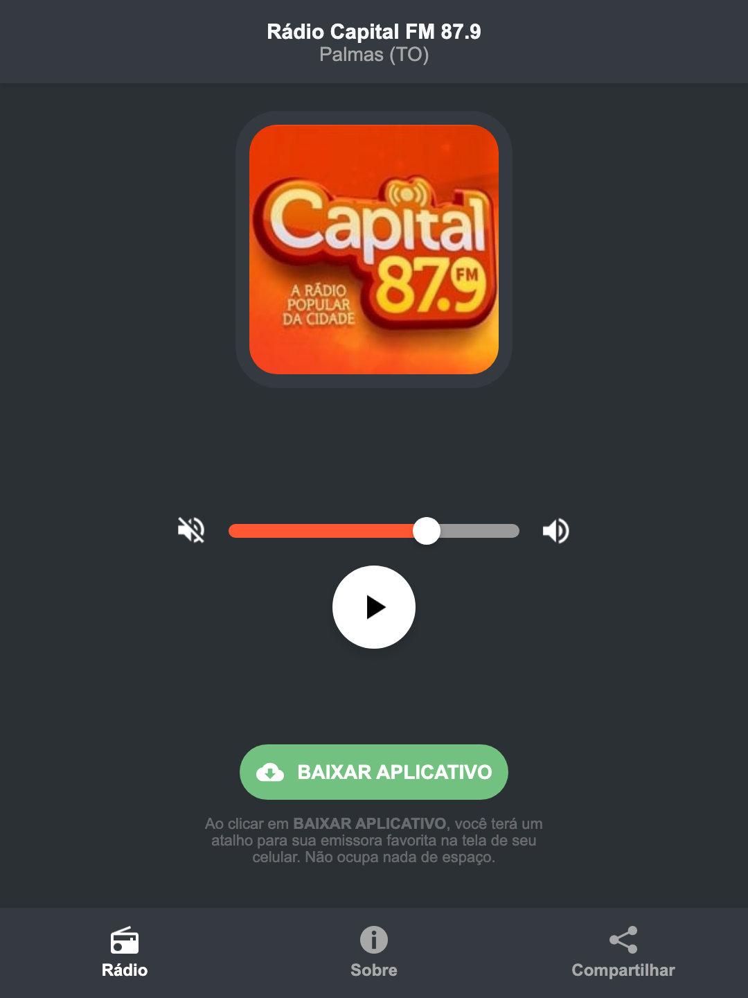 Screenshot do aplicativo da Rádio Capital FM 87.9
