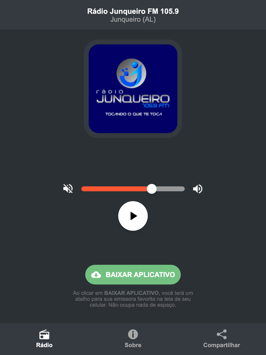 Screenshot do aplicativo da Rádio Junqueiro FM 105.9