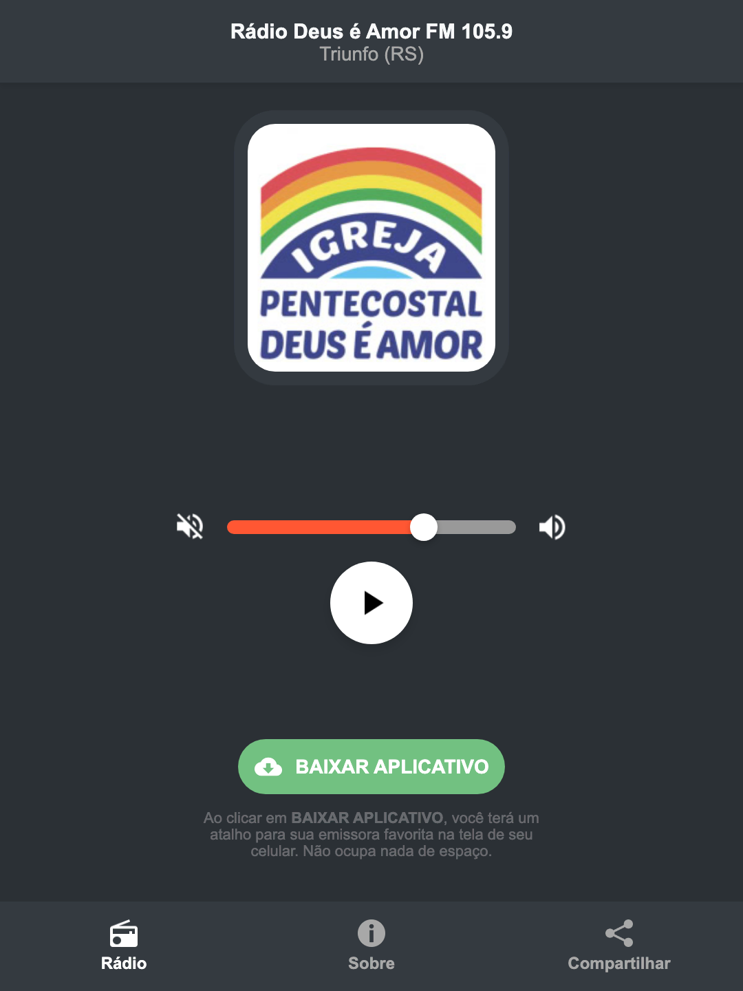 Screenshot do aplicativo da Rádio Deus é Amor FM 105.9