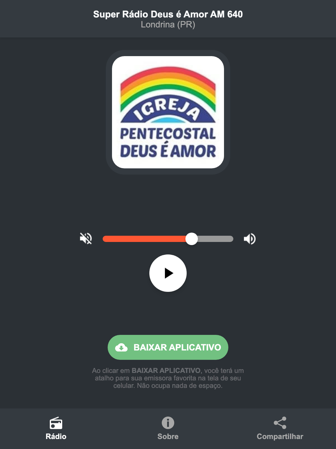 Screenshot do aplicativo da Super Rádio Deus é Amor AM 640