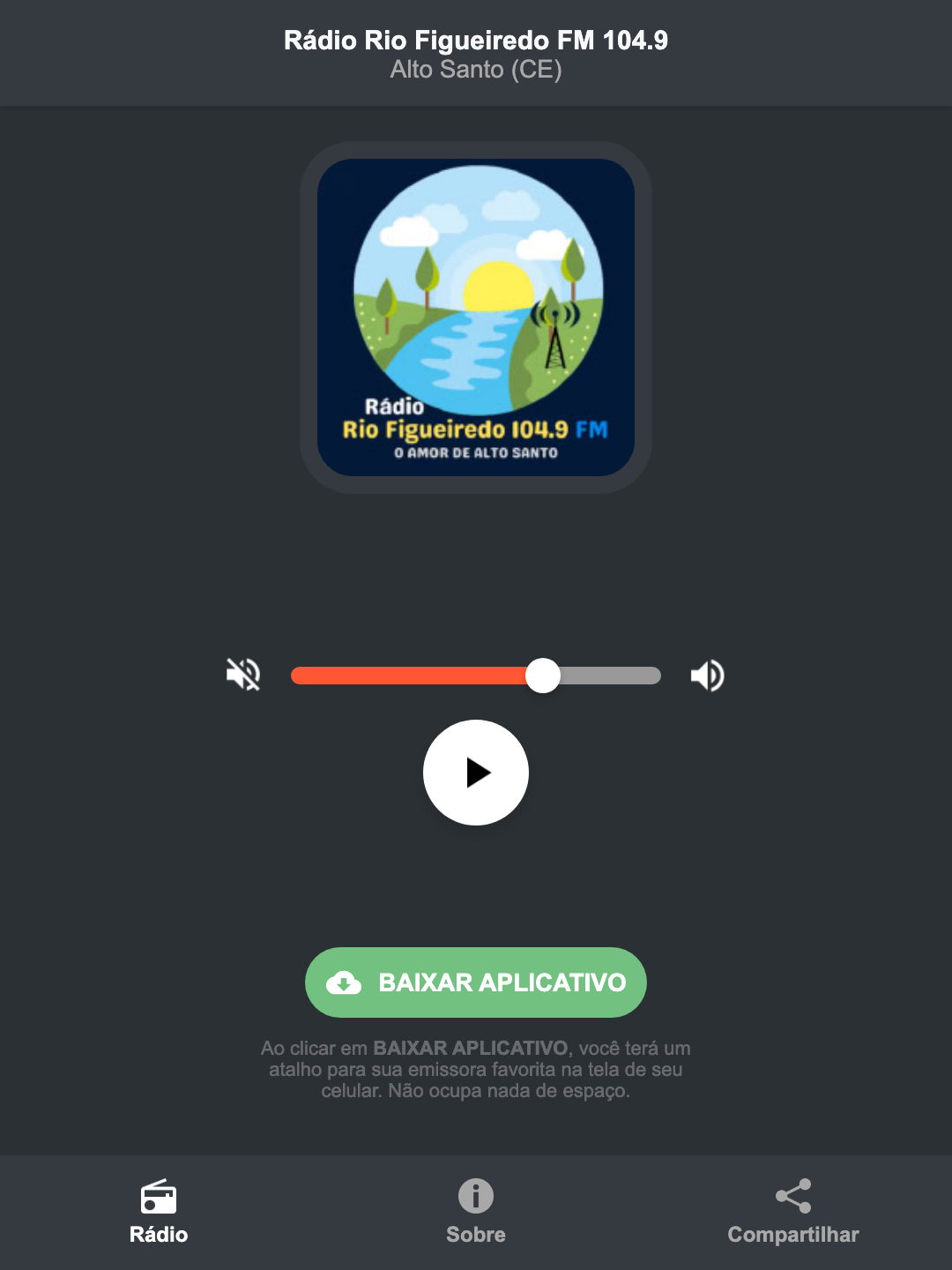 Screenshot do aplicativo da Rádio Rio Figueiredo FM 104.9