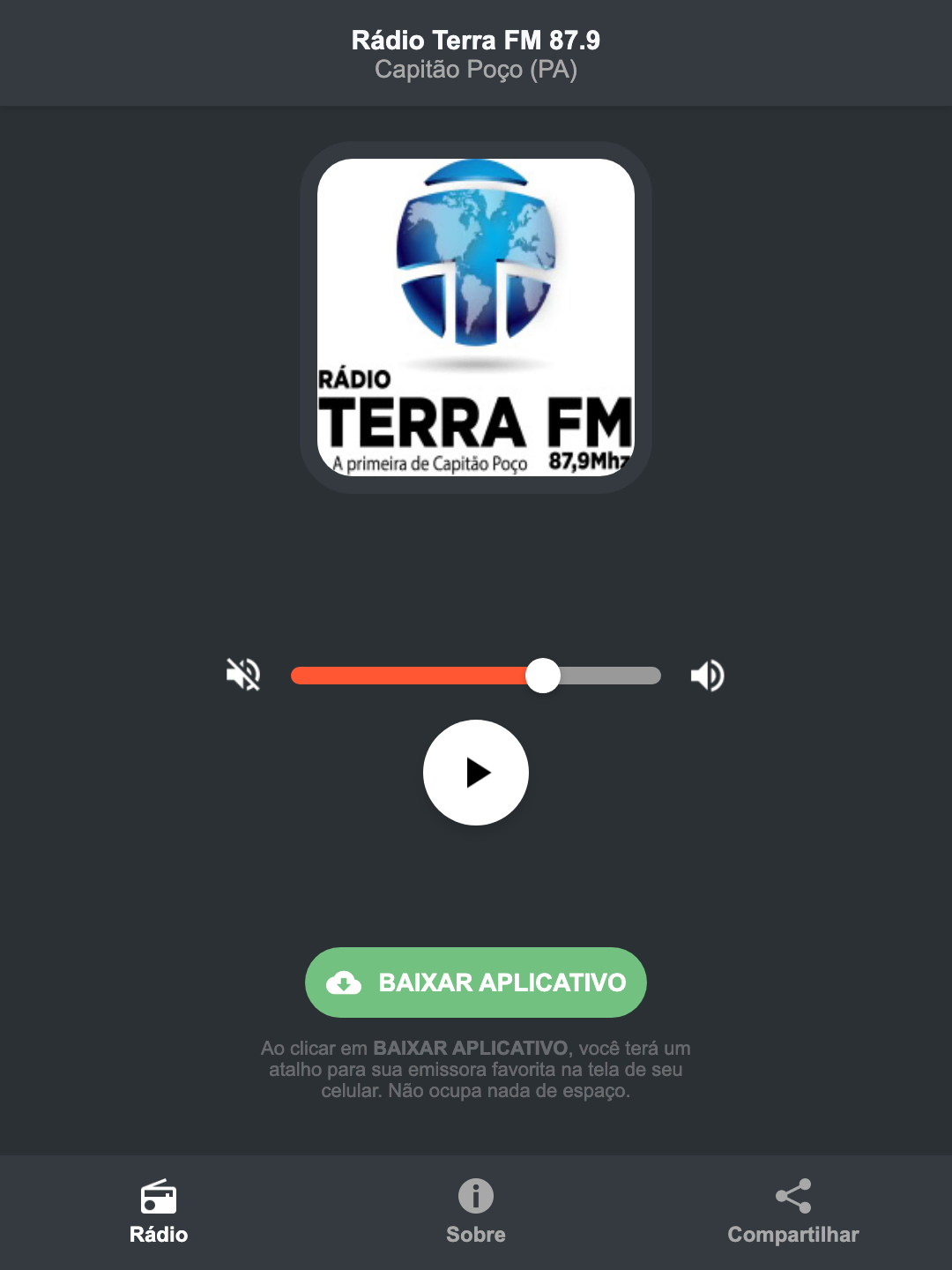 Screenshot do aplicativo da Rádio Terra FM 87.9