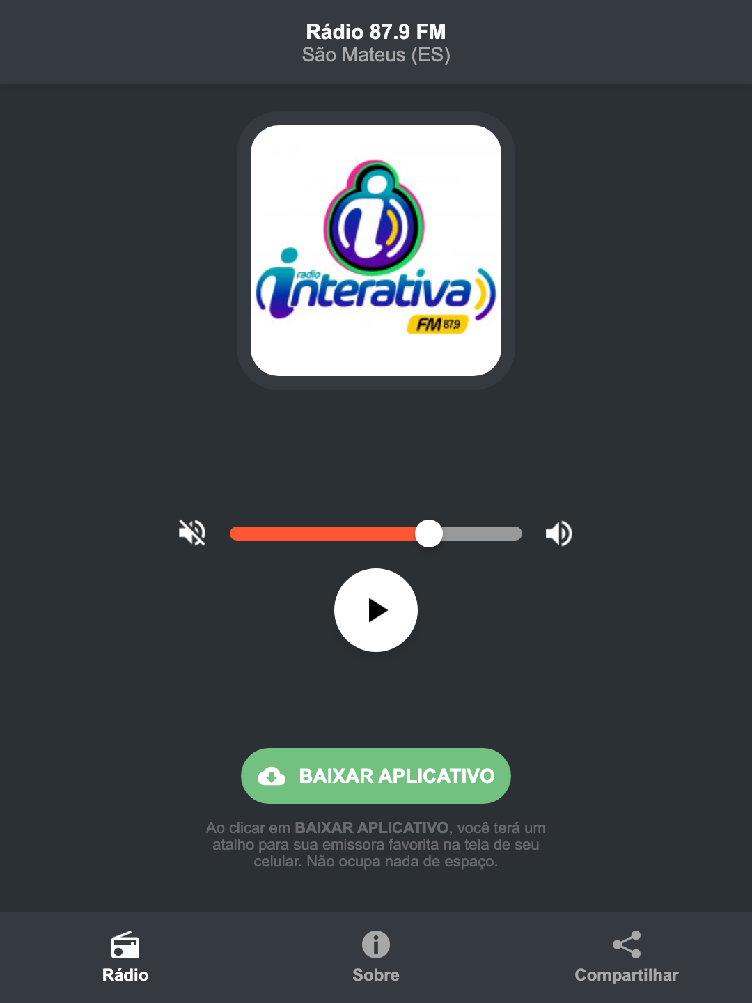 Screenshot do aplicativo da Rádio 87.9 FM