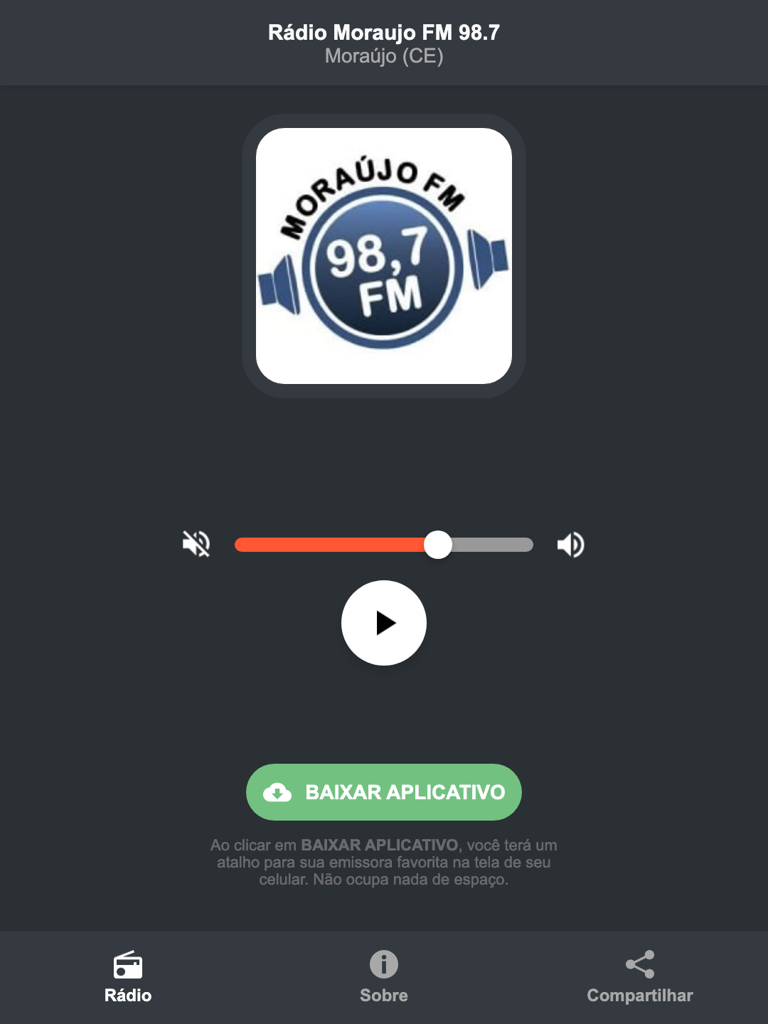 Screenshot do aplicativo da Rádio Moraujo FM 98.7