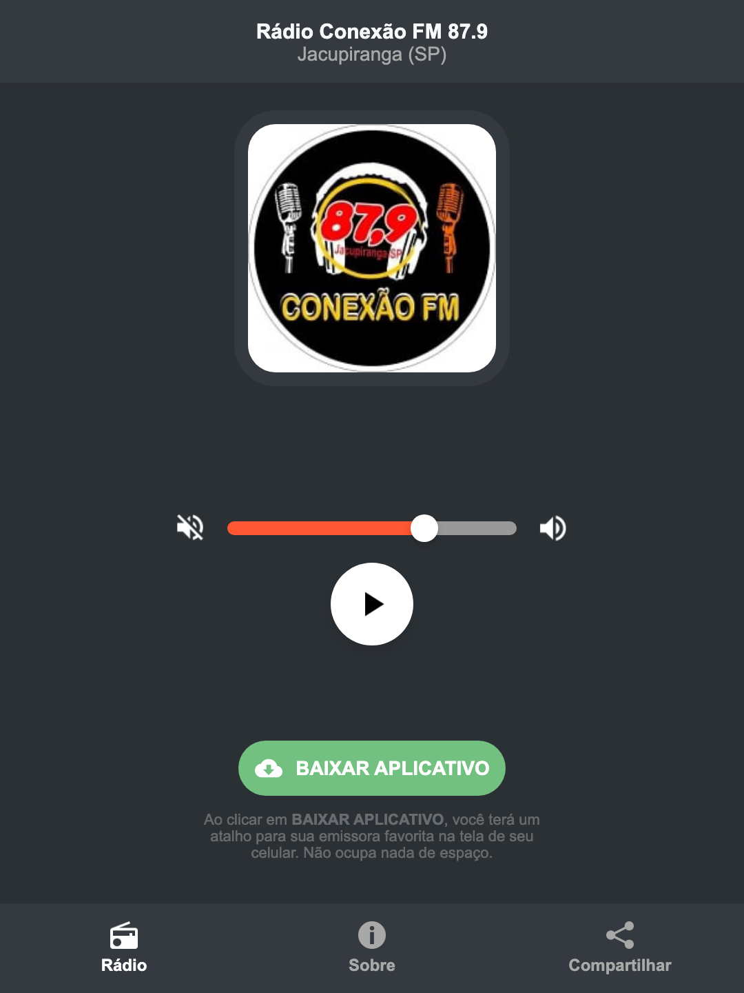 Screenshot do aplicativo da Rádio Conexão FM 87.9