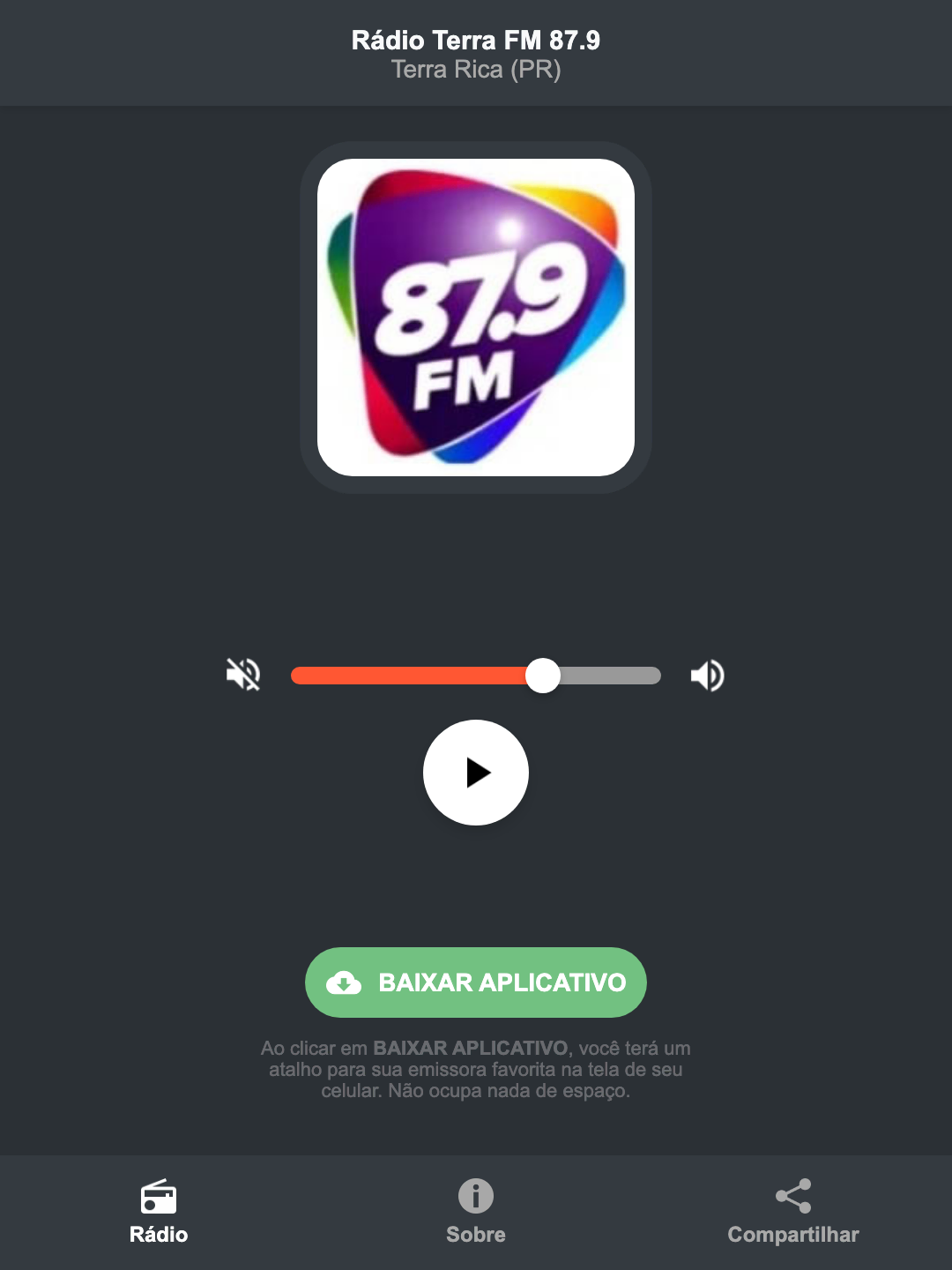 Screenshot do aplicativo da Rádio Terra FM 87.9
