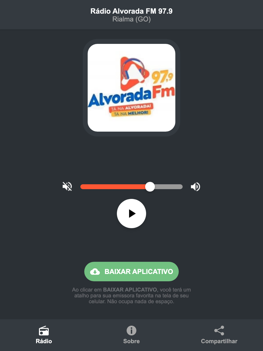 Screenshot do aplicativo da Rádio Alvorada FM 97.9
