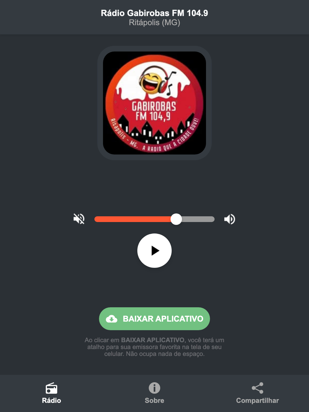 Screenshot do aplicativo da Rádio Gabirobas FM 104.9
