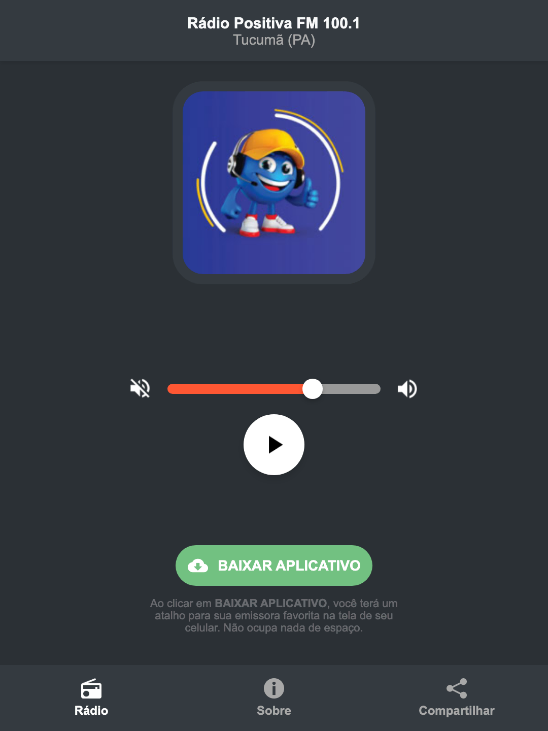 Screenshot do aplicativo da Rádio Positiva FM 100.1