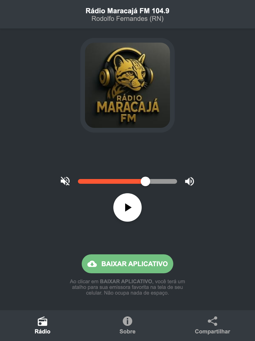 Screenshot do aplicativo da Rádio Maracajá FM 104.9