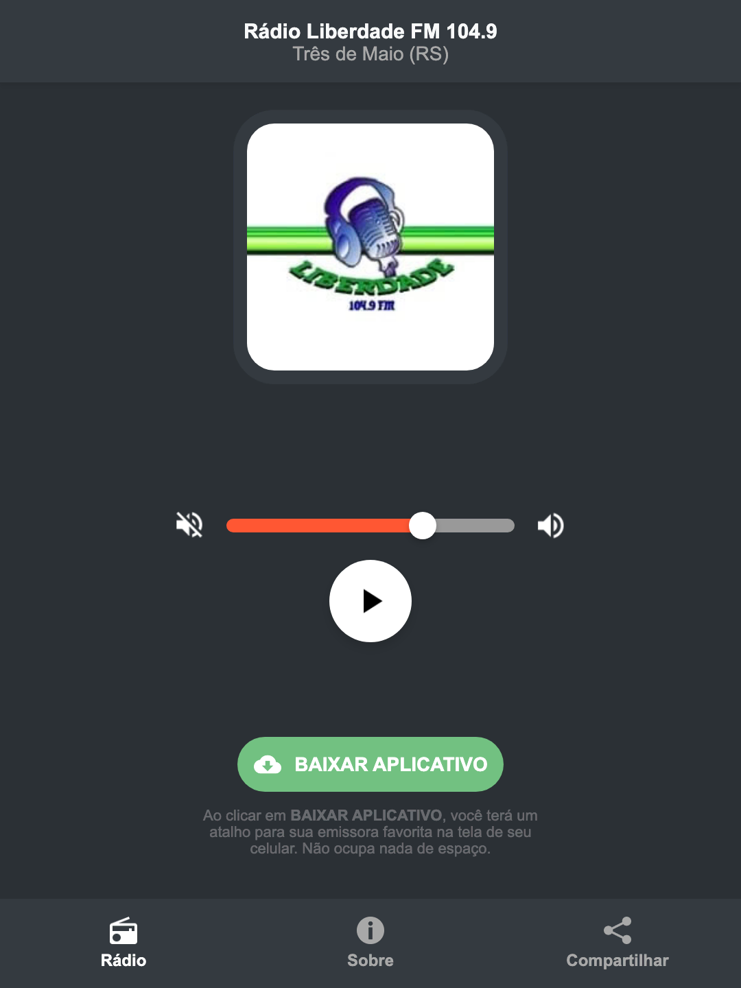 Screenshot do aplicativo da Rádio Liberdade FM 104.9