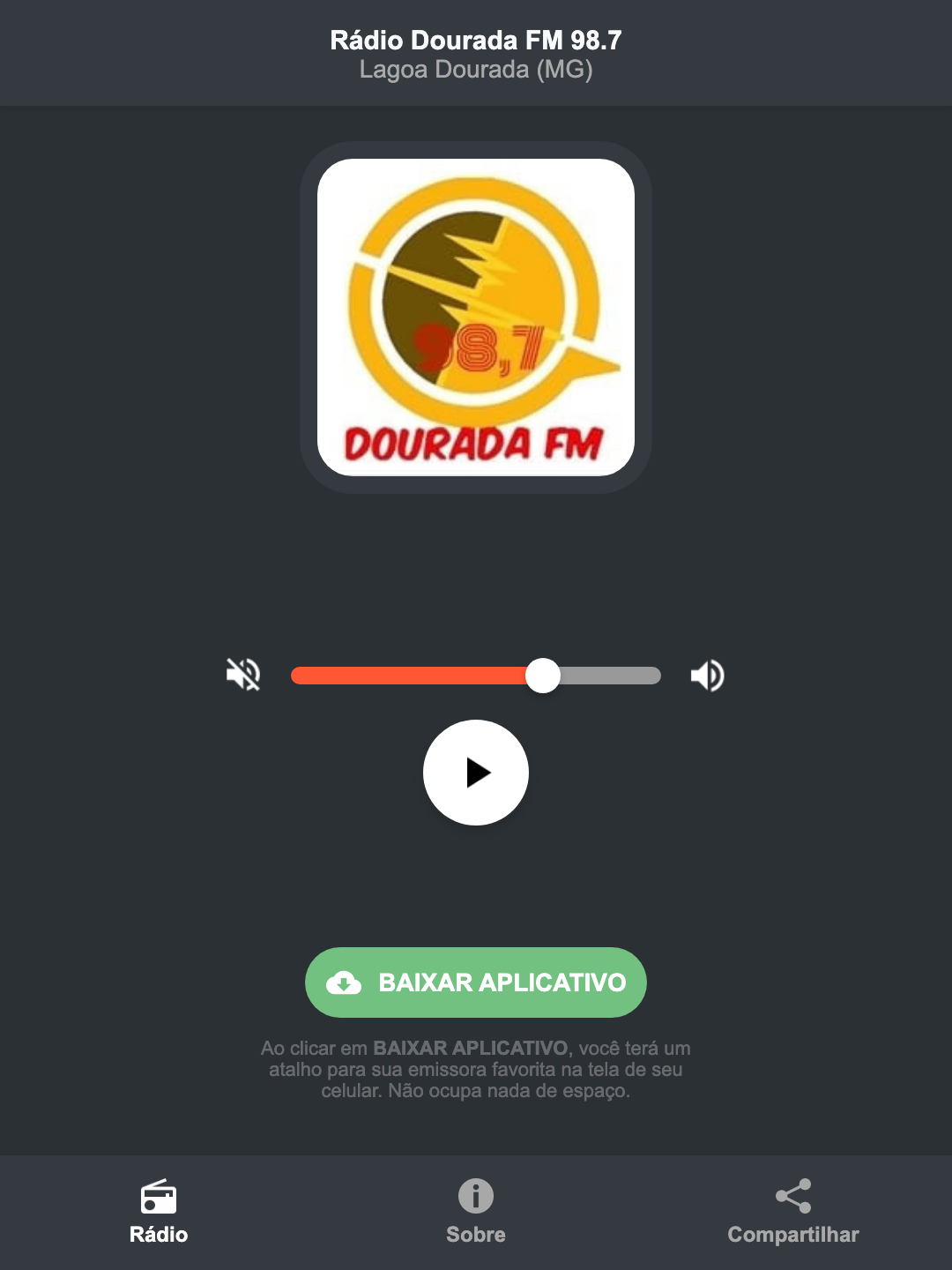 Screenshot do aplicativo da Rádio Dourada FM 98.7