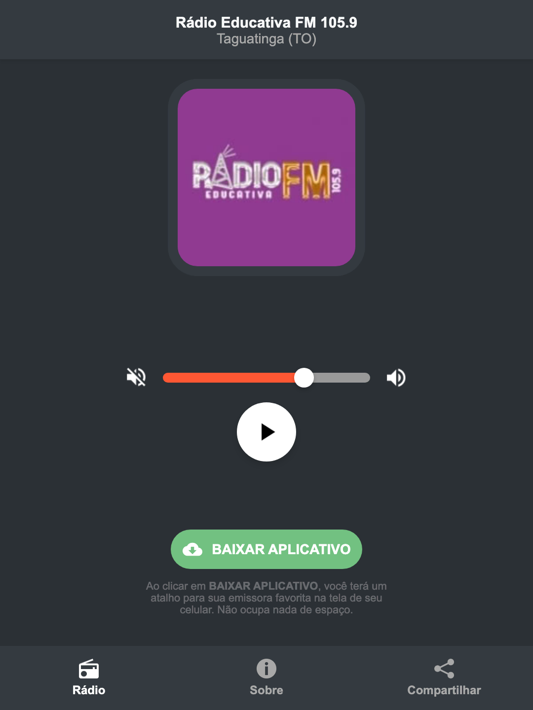 Screenshot do aplicativo da Rádio Educativa FM 105.9