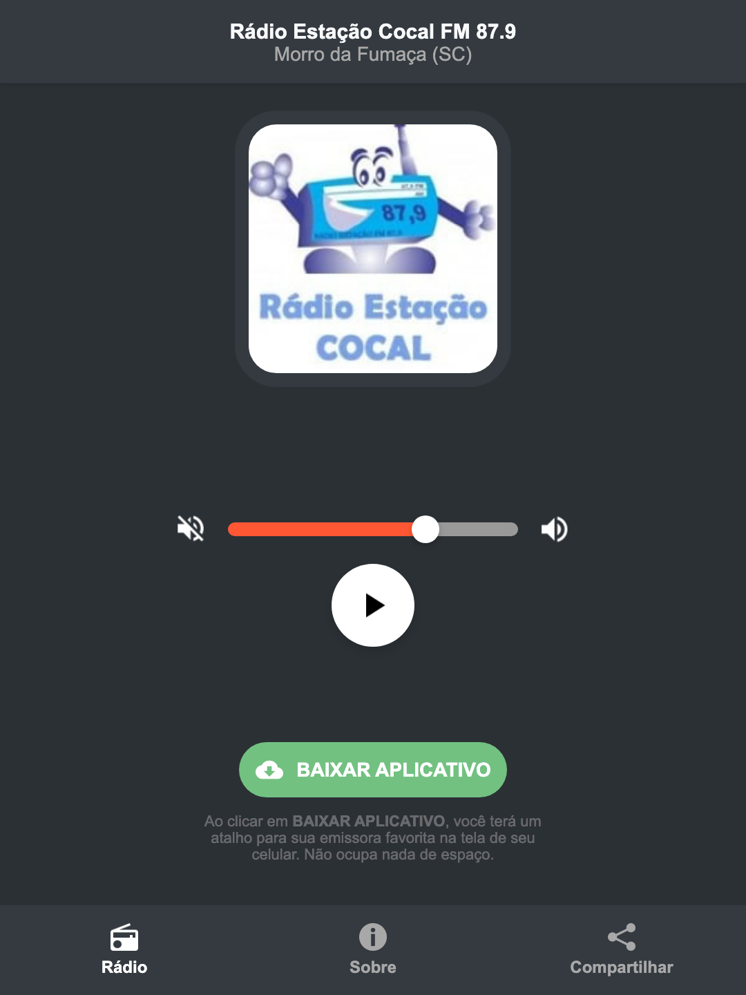 Screenshot do aplicativo da Rádio Estação Cocal FM 87.9