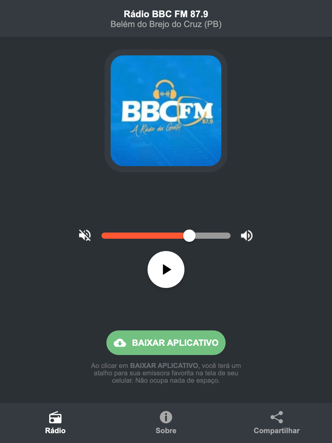 Screenshot do aplicativo da Rádio BBC FM 87.9