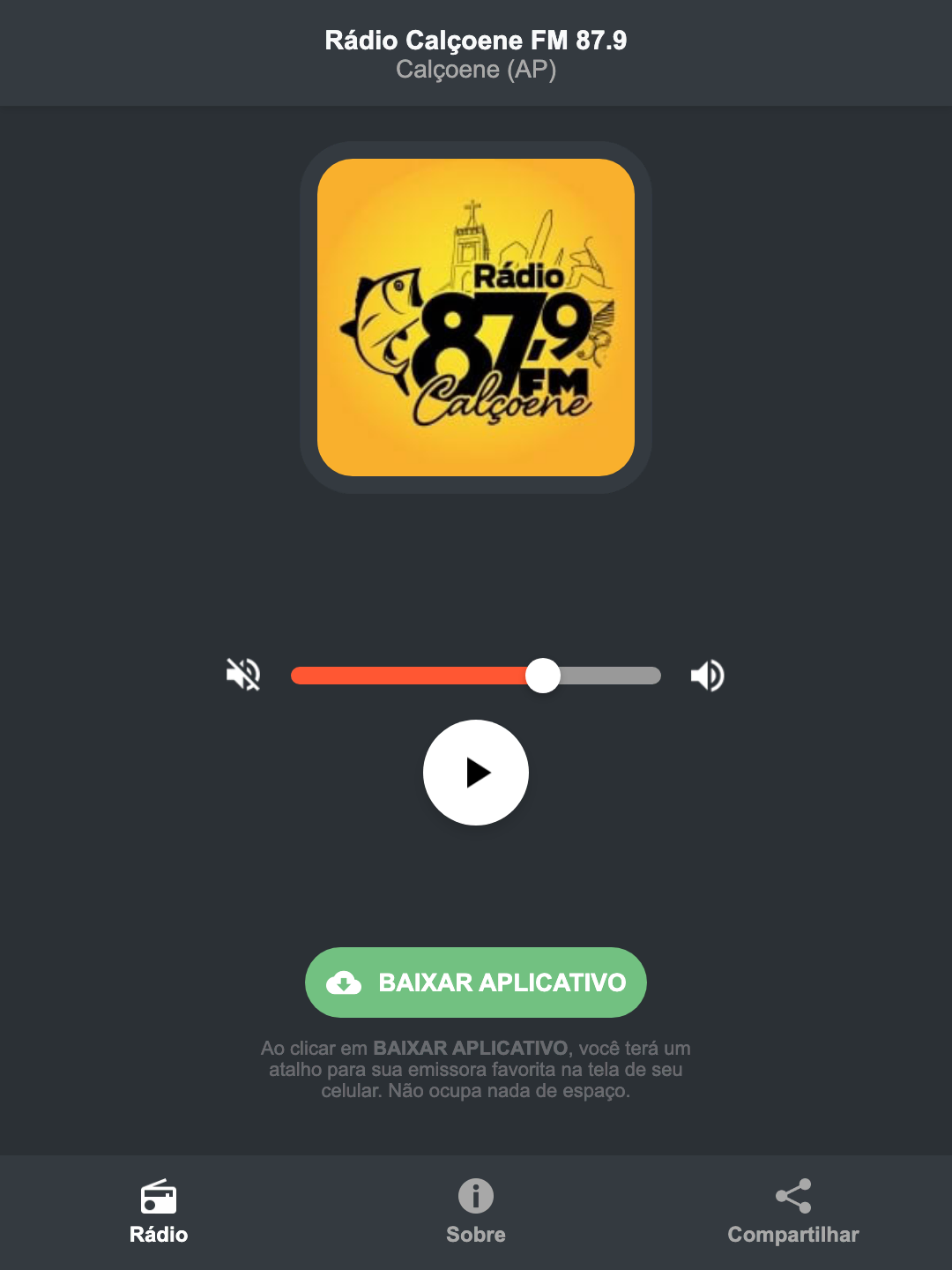 Screenshot do aplicativo da Rádio Calçoene FM 87.9