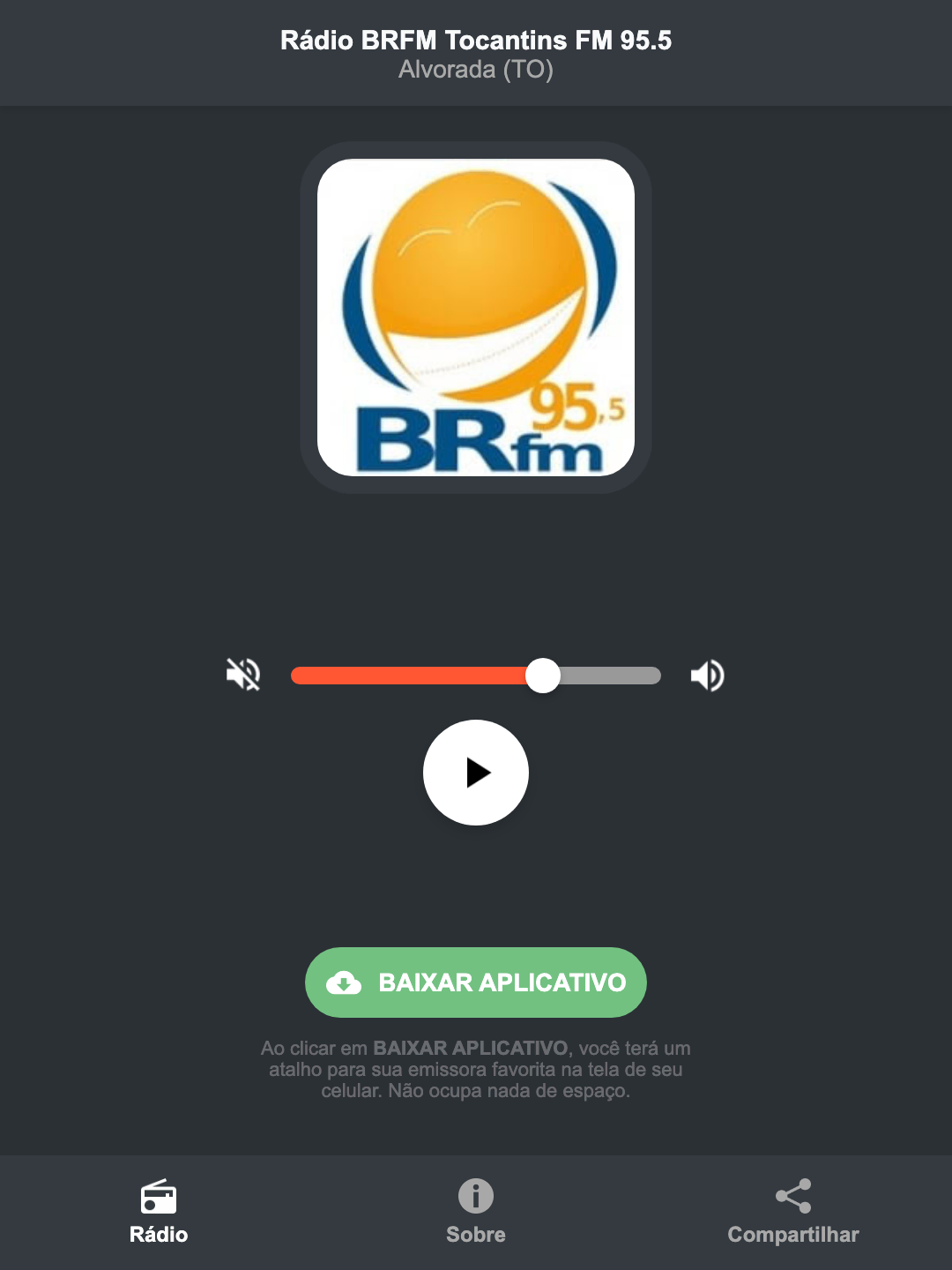Screenshot do aplicativo da Rádio BRFM Tocantins FM 95.5